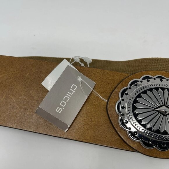 Chicos 3 Brown Genuine Leather Concho Belt Stretch Women's Western - Picture 2 of 7